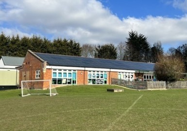 Solar panels on roof of school building